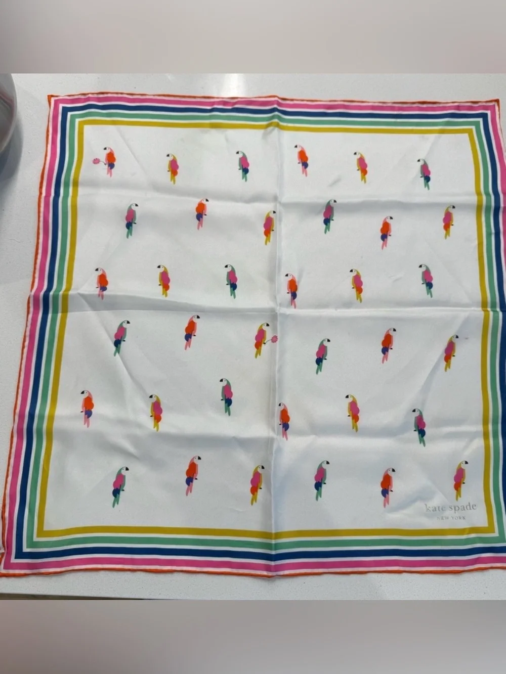 kate spade Flock Party Bandana Scarf with Parrots 100% Silk